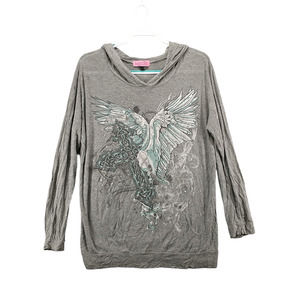 Sugar High Women's Wings Cross Pullover Graphic Hoodie Gray 2X Lightweight